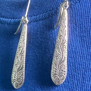 Engraved Silver Teardrop Dangle Earrings - Women Jewelry
